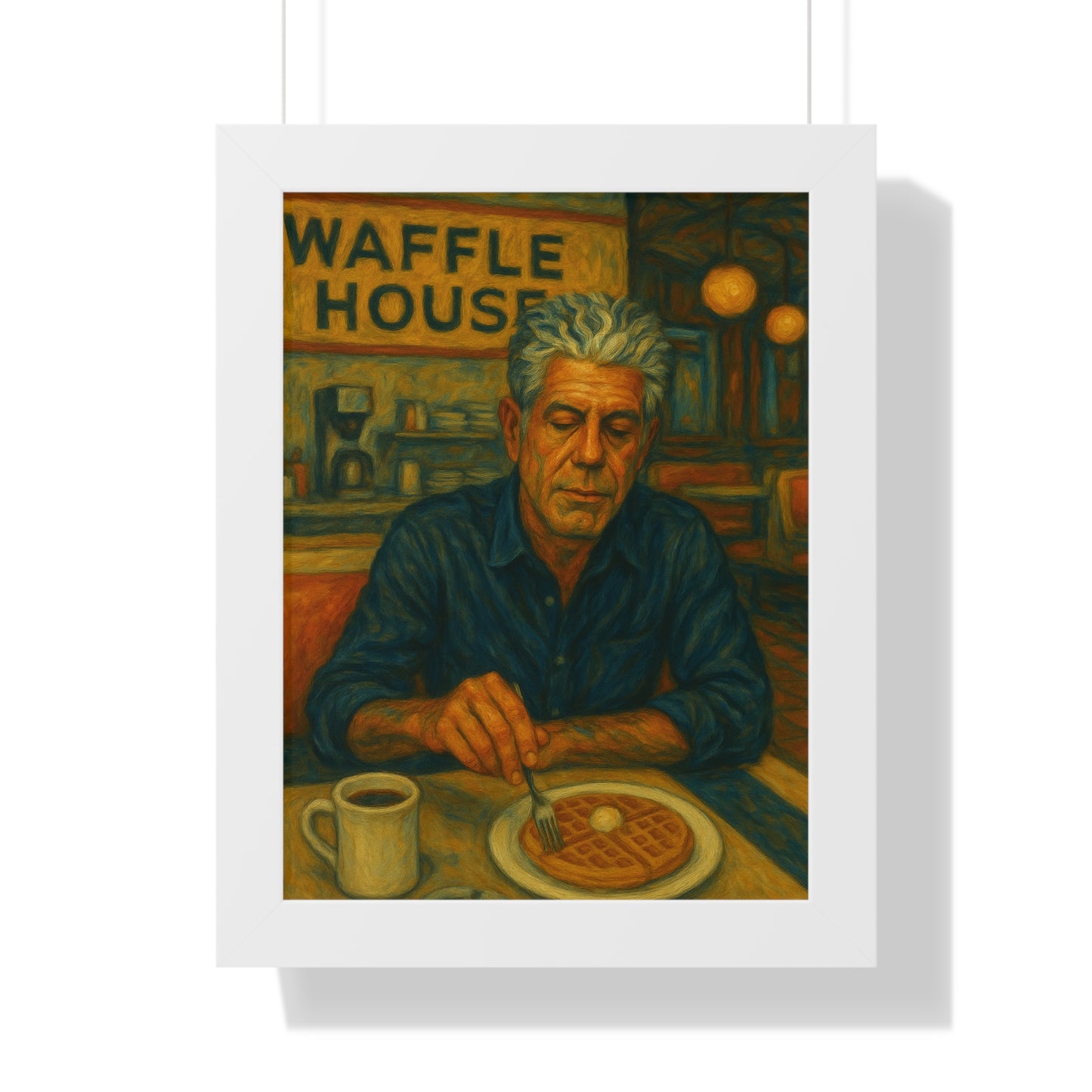 Framed Anthony Bourdain Art Poster Waffle House Wall
