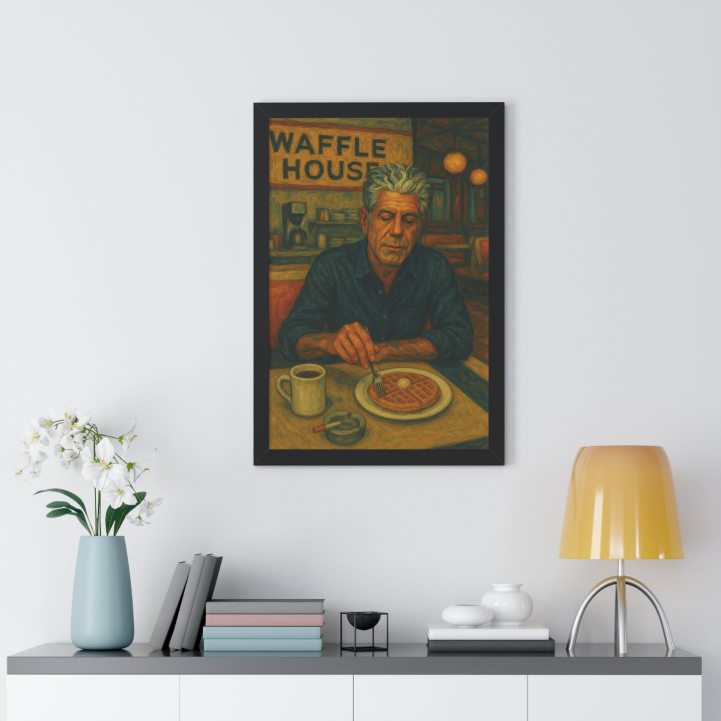 Framed Anthony Bourdain Art Poster Waffle House Wall