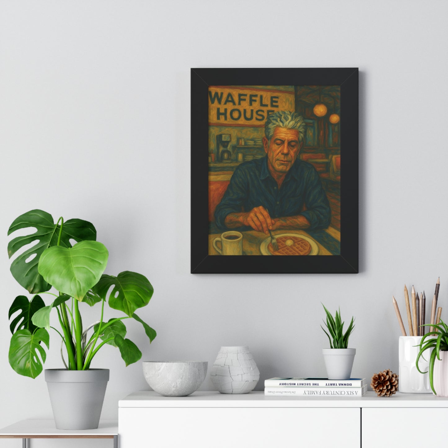 Framed Anthony Bourdain Art Poster Waffle House Wall