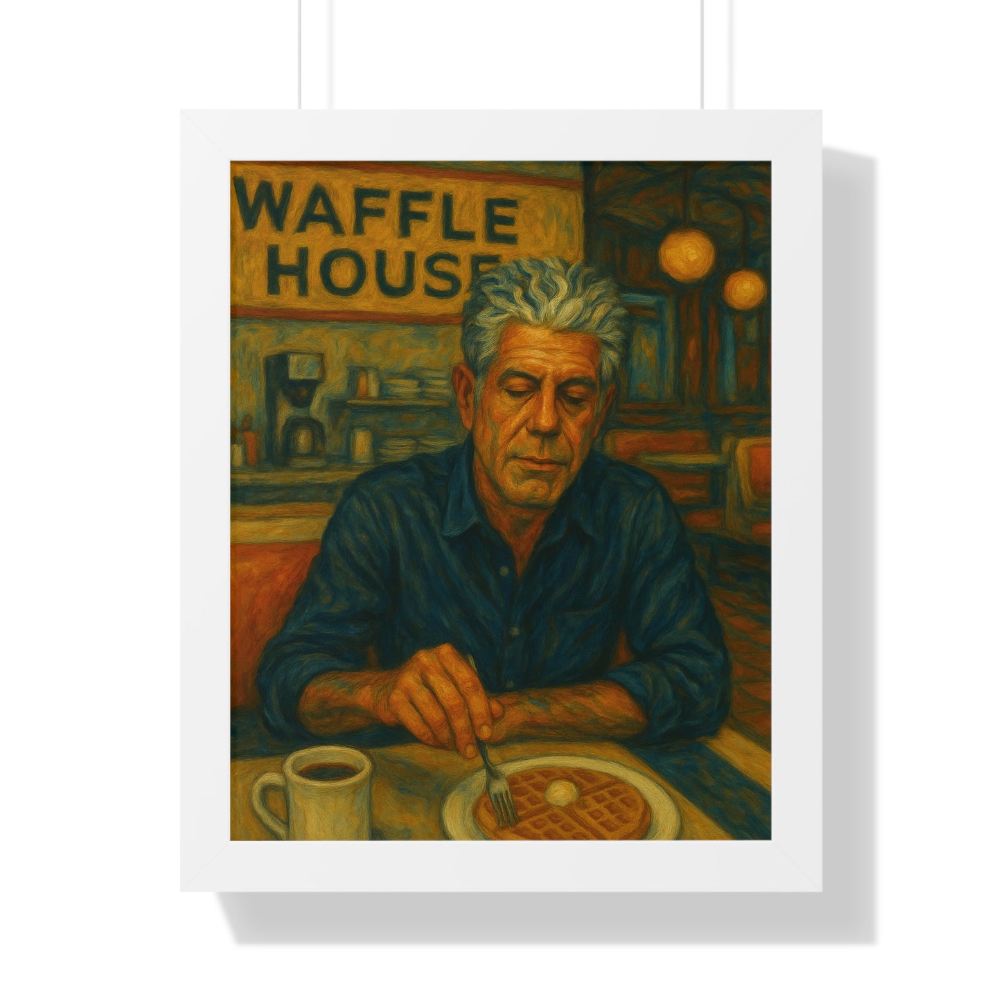 Framed Anthony Bourdain Art Poster Waffle House Wall