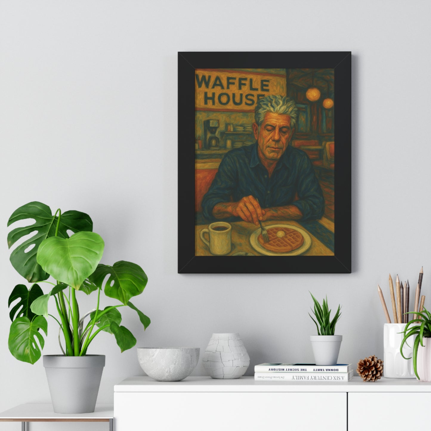 Framed Anthony Bourdain Art Poster Waffle House Wall