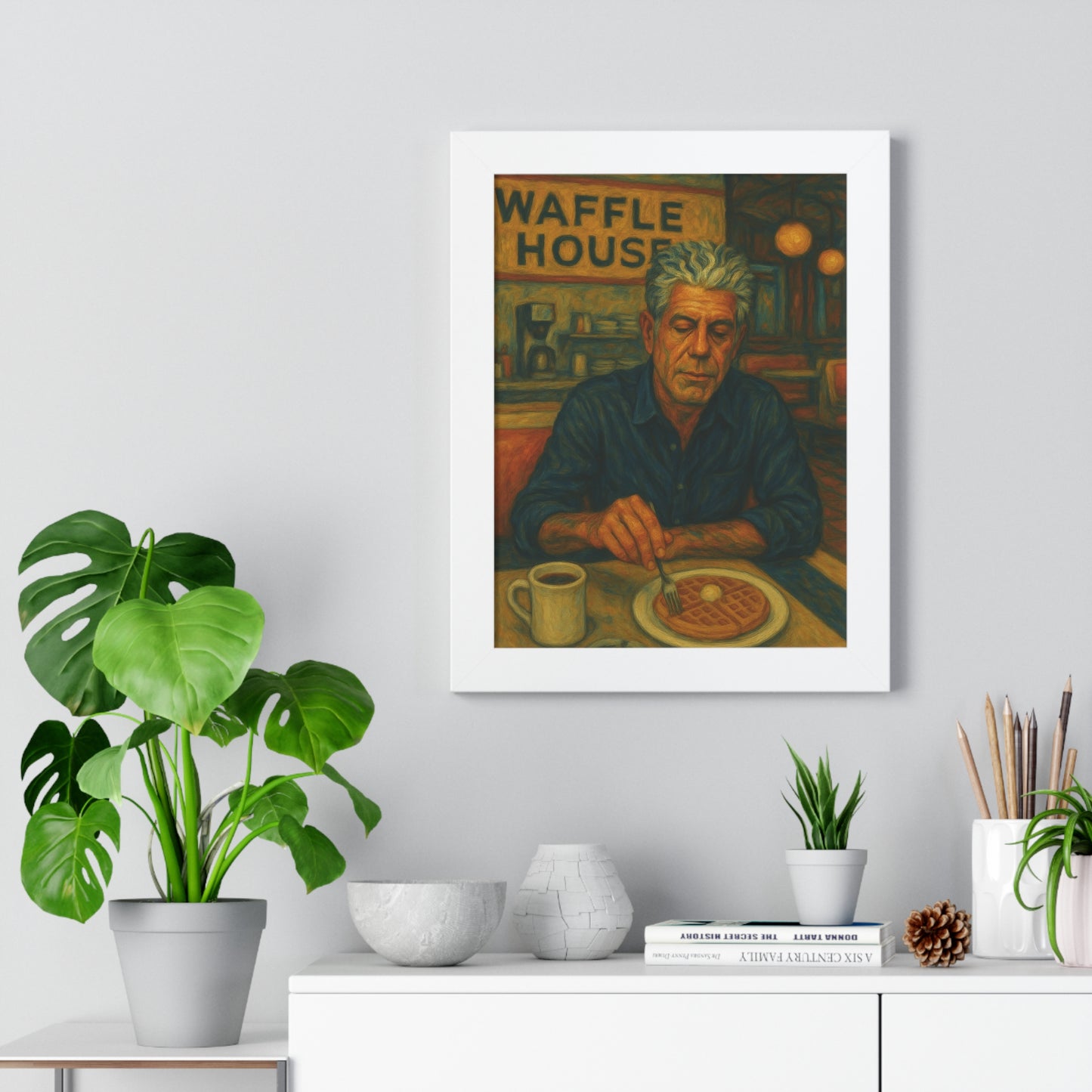 Framed Anthony Bourdain Art Poster Waffle House Wall