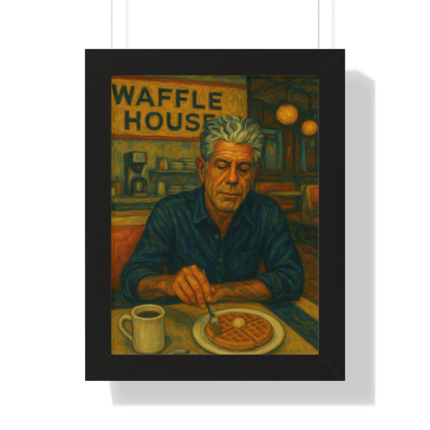 Framed Anthony Bourdain Art Poster Waffle House Wall