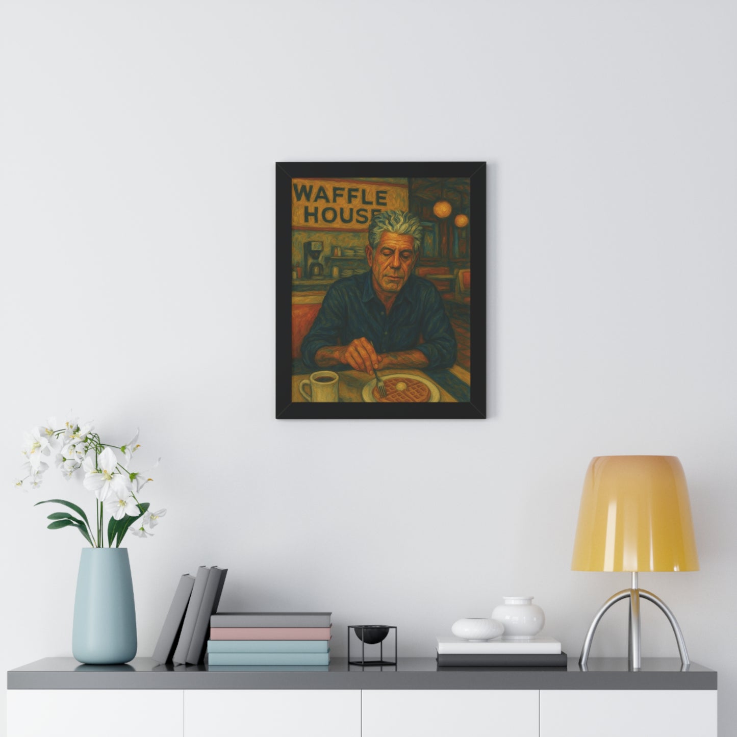 Framed Anthony Bourdain Art Poster Waffle House Wall
