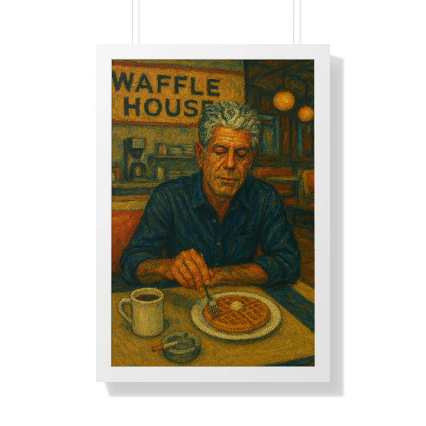 Framed Anthony Bourdain Art Poster Waffle House Wall
