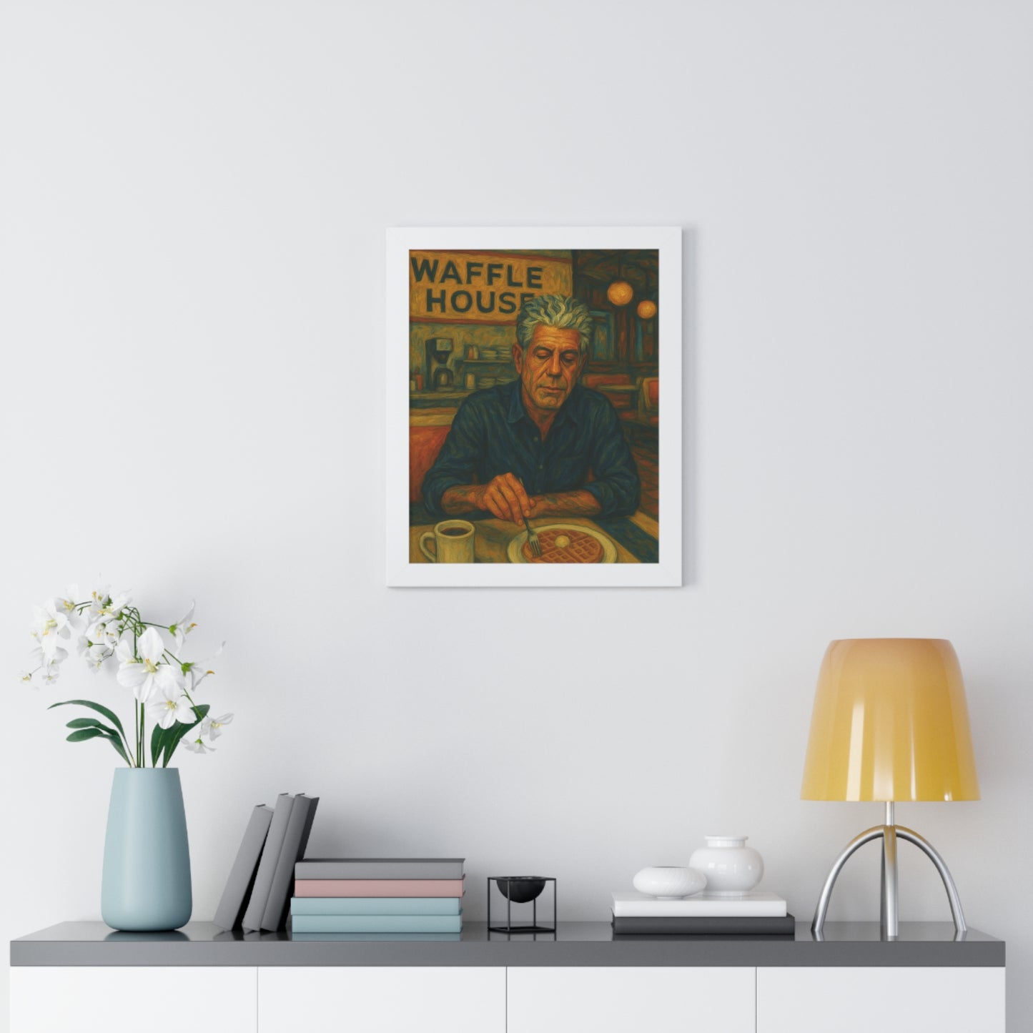 Framed Anthony Bourdain Art Poster Waffle House Wall