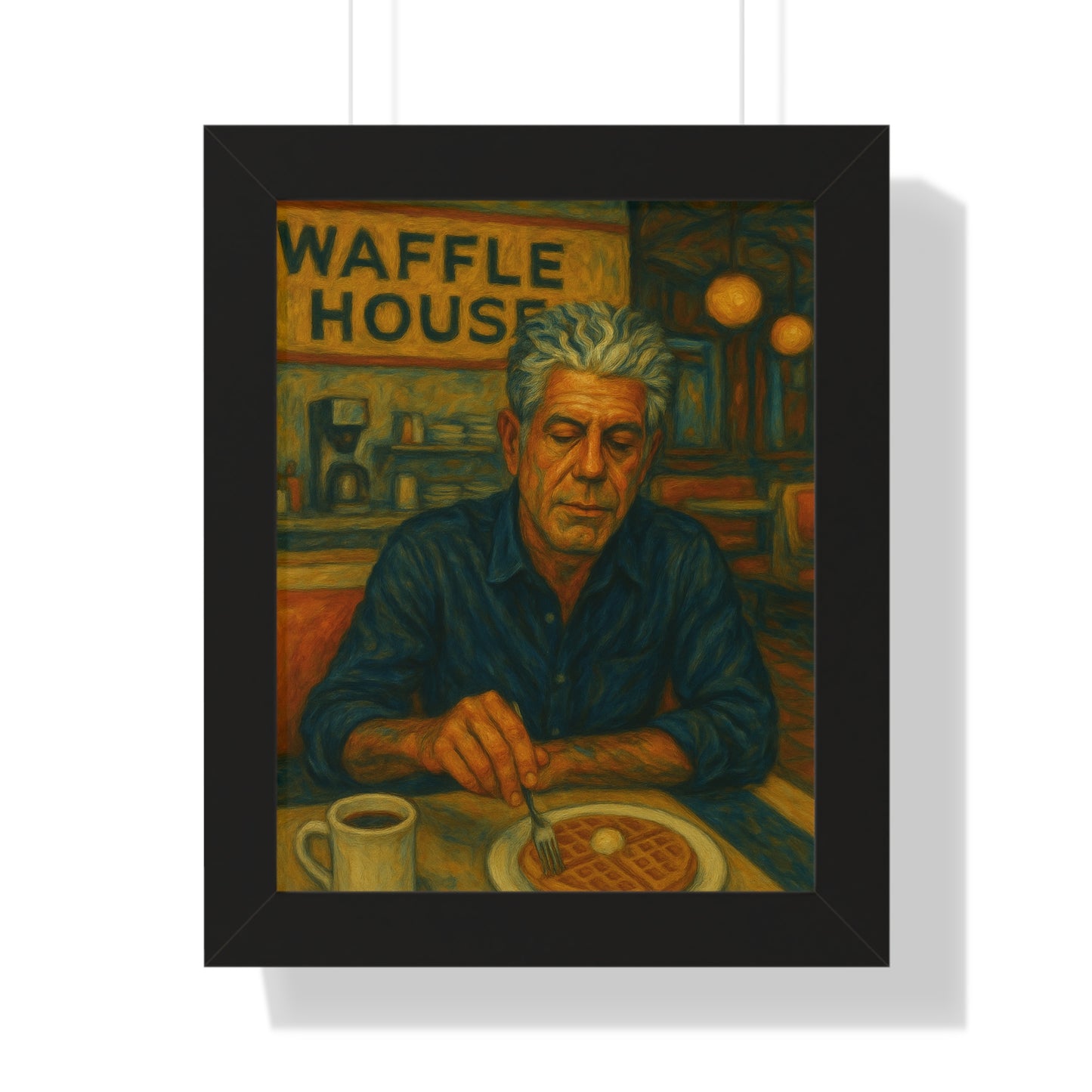 Framed Anthony Bourdain Art Poster Waffle House Wall