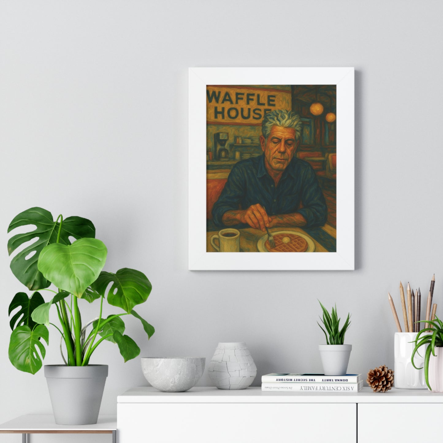 Framed Anthony Bourdain Art Poster Waffle House Wall